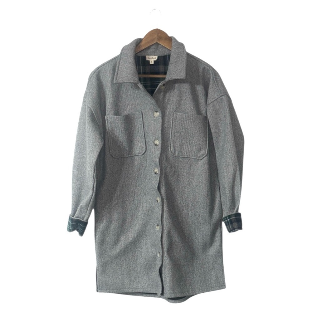 NEW Hem & Thread Grey Green Plaid Tunic Long Shacket Jacket Shirt Size Medium